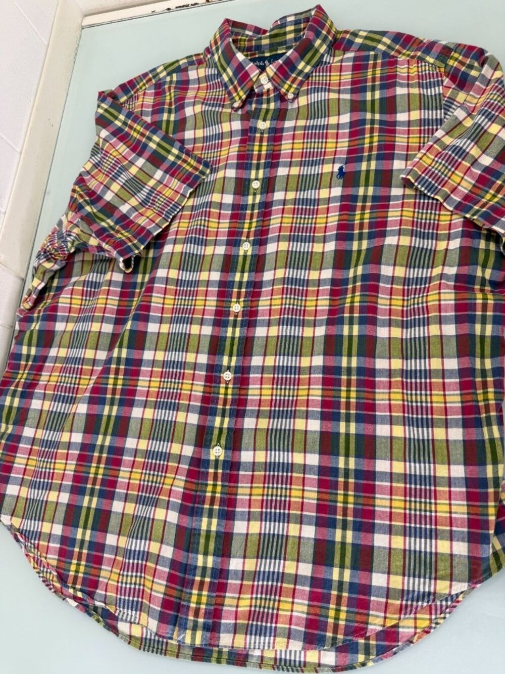 Vintage Polo Ralph Lauren Shirt Mens 2XL XXL Madras Short Sleeve Button Up